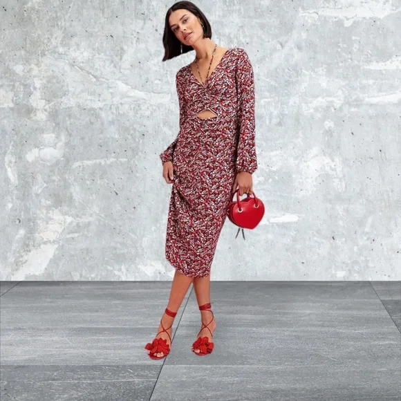 Sanctuary | Dresses | Nwt Sanctuaryfloral Print Chiffon Halter Neck Long  Sleeve Front Cutout Midi | Poshmark